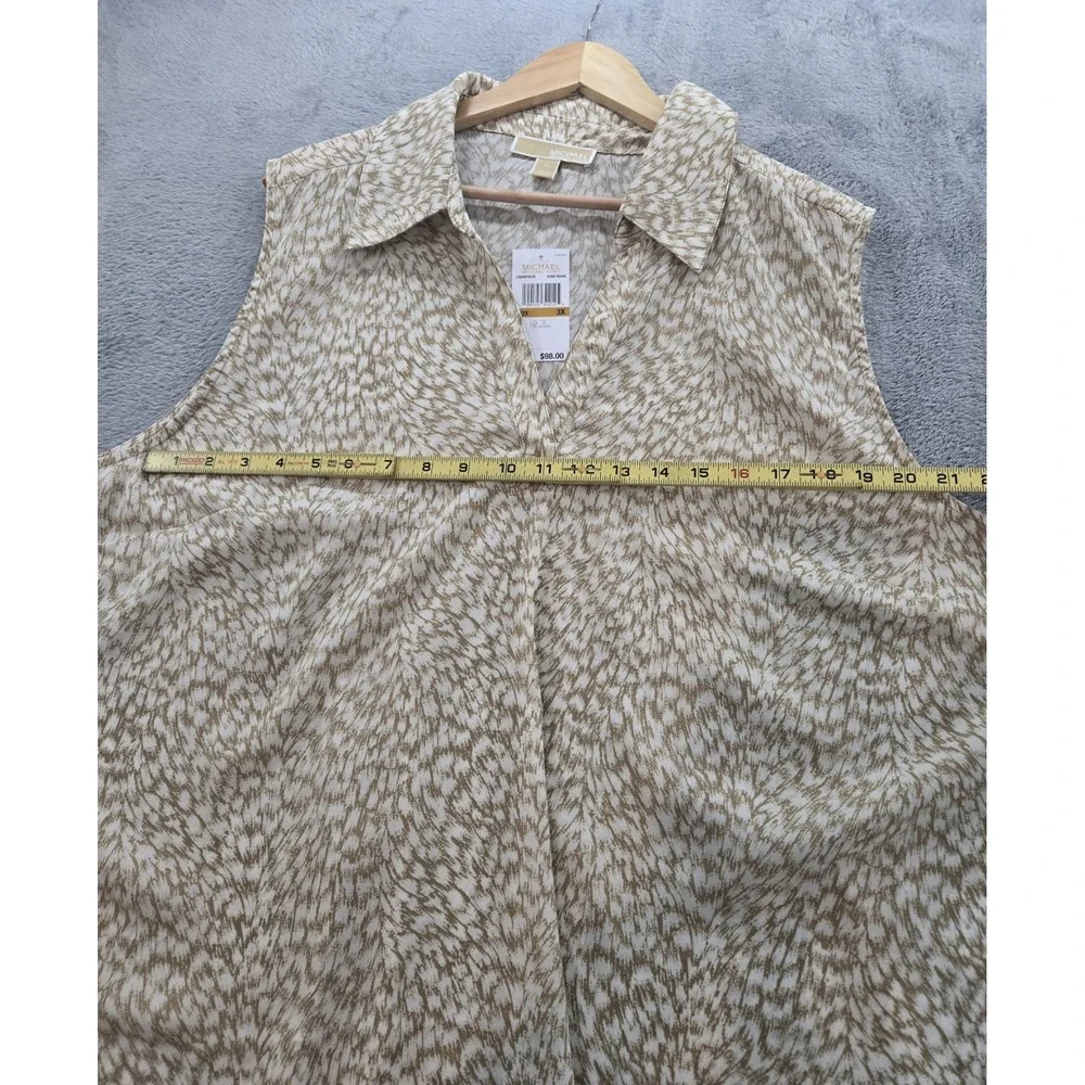 Women's Michael Kors Plus Size 3x Sleeveless Blouse V-Neck NWT Bone Khaki Color
